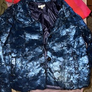Stunnning blue shimmer brocade like jacket nwot